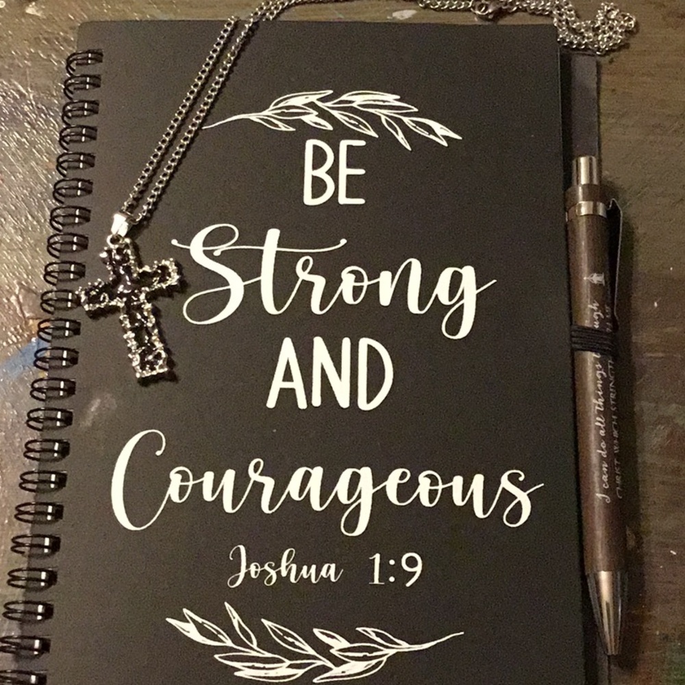 Men’s Cross & Notebook bible verse Inspirational with pen and necklace